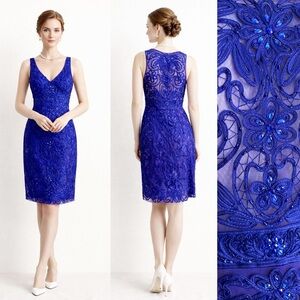 Sue Wong Nocturne Embroidered Beaded Lace Sequin Dress Blue Sheer Vintage Size 8
